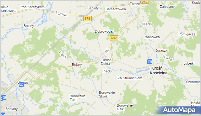 mapa Turośń Dolna, Turośń Dolna na mapie Targeo