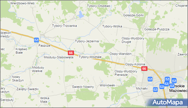 mapa Tybory-Żochy, Tybory-Żochy na mapie Targeo