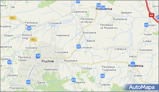 mapa Tyniowice, Tyniowice na mapie Targeo