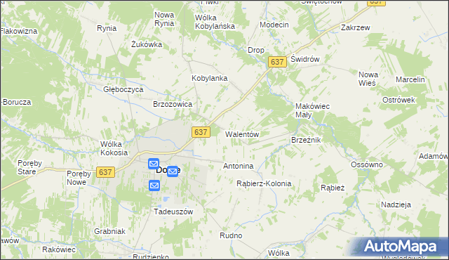 mapa Walentów gmina Dobre, Walentów gmina Dobre na mapie Targeo