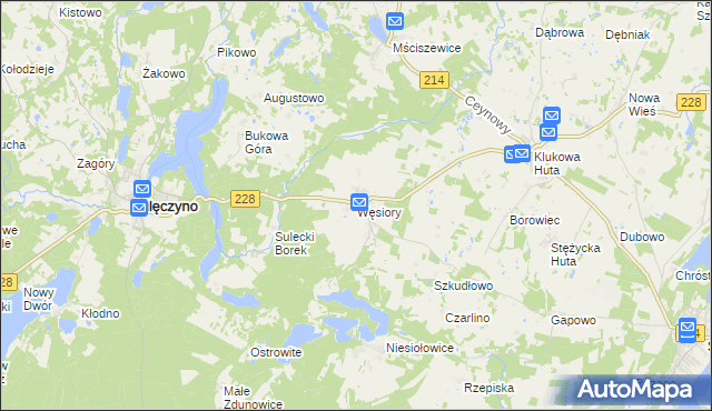 mapa Węsiory, Węsiory na mapie Targeo