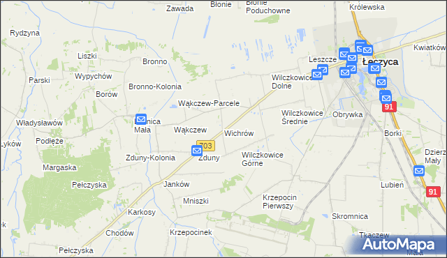 mapa Wichrów gmina Łęczyca, Wichrów gmina Łęczyca na mapie Targeo