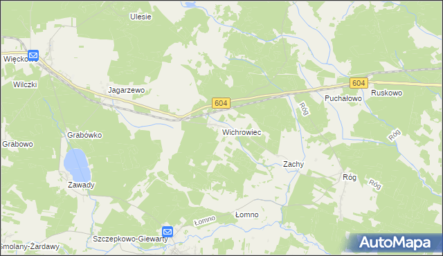 mapa Wichrowiec gmina Janowo, Wichrowiec gmina Janowo na mapie Targeo