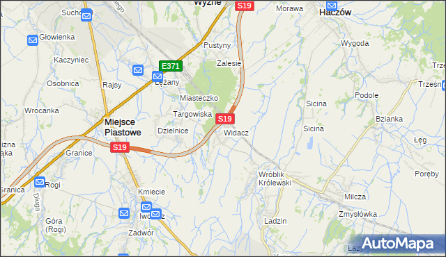mapa Widacz gmina Miejsce Piastowe, Widacz gmina Miejsce Piastowe na mapie Targeo