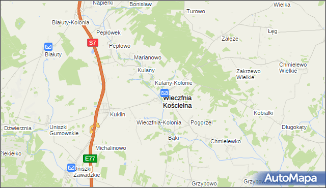 mapa Wieczfnia Kościelna, Wieczfnia Kościelna na mapie Targeo