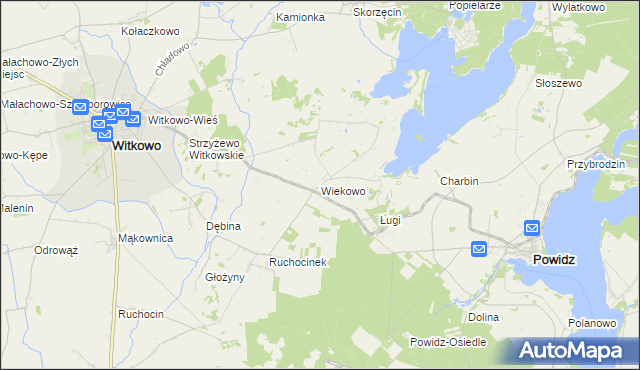 mapa Wiekowo gmina Witkowo, Wiekowo gmina Witkowo na mapie Targeo