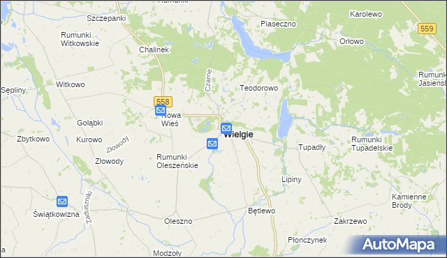 mapa Wielgie powiat lipnowski, Wielgie powiat lipnowski na mapie Targeo