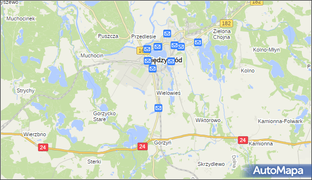 mapa Wielowieś gmina Międzychód, Wielowieś gmina Międzychód na mapie Targeo