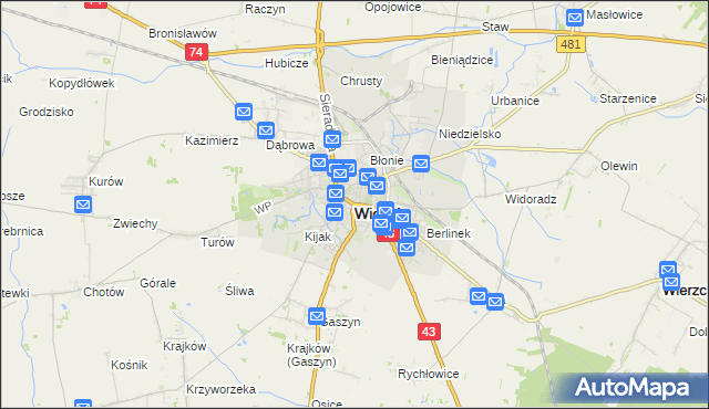 mapa Wieluń, Wieluń na mapie Targeo