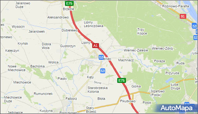 mapa Wieniec gmina Brześć Kujawski, Wieniec gmina Brześć Kujawski na mapie Targeo