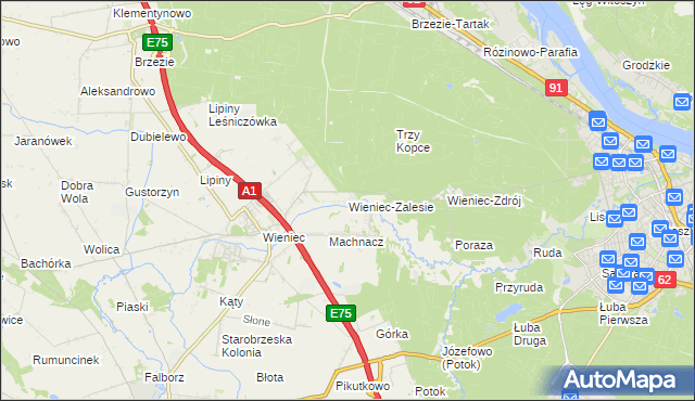 mapa Wieniec-Zalesie, Wieniec-Zalesie na mapie Targeo