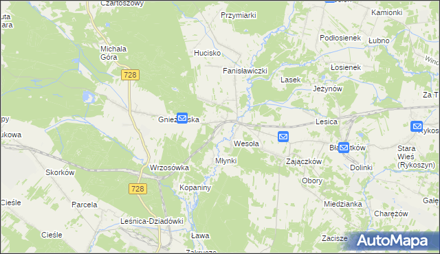 mapa Wierna Rzeka, Wierna Rzeka na mapie Targeo