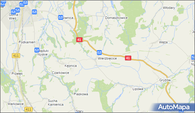 mapa Wierzbięcice gmina Nysa, Wierzbięcice gmina Nysa na mapie Targeo