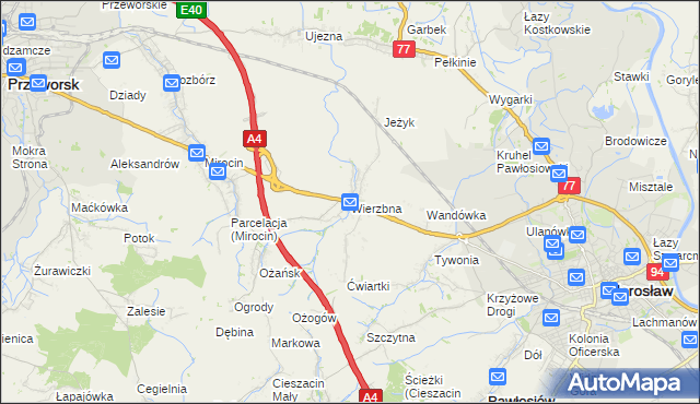 mapa Wierzbna gmina Pawłosiów, Wierzbna gmina Pawłosiów na mapie Targeo