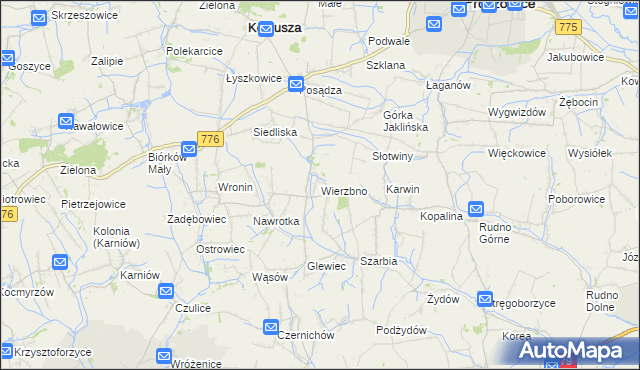 mapa Wierzbno gmina Koniusza, Wierzbno gmina Koniusza na mapie Targeo