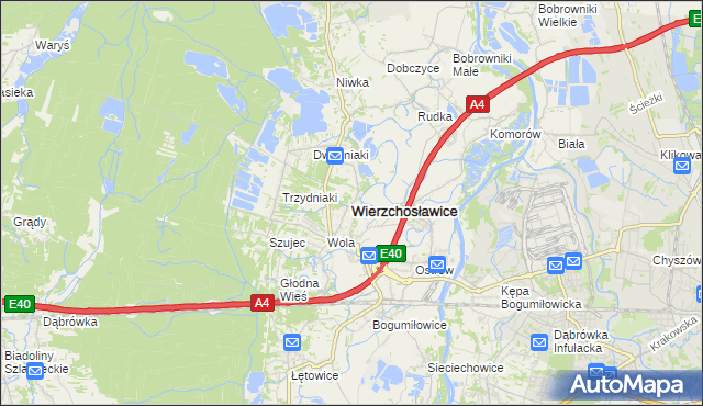 mapa Wierzchosławice powiat tarnowski, Wierzchosławice powiat tarnowski na mapie Targeo