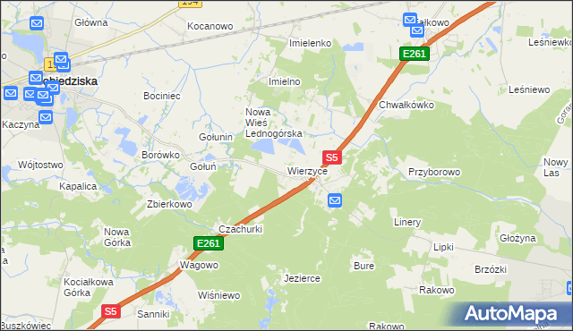 mapa Wierzyce, Wierzyce na mapie Targeo