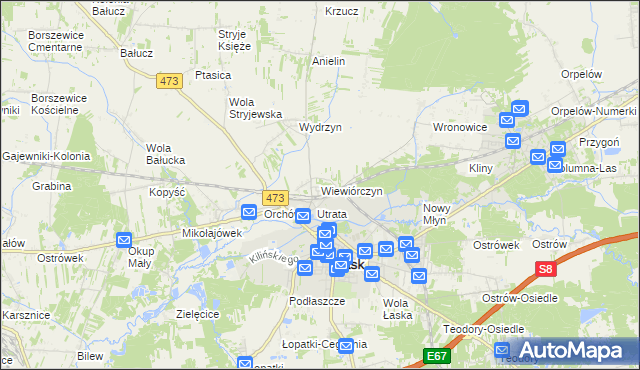 mapa Wiewiórczyn gmina Łask, Wiewiórczyn gmina Łask na mapie Targeo