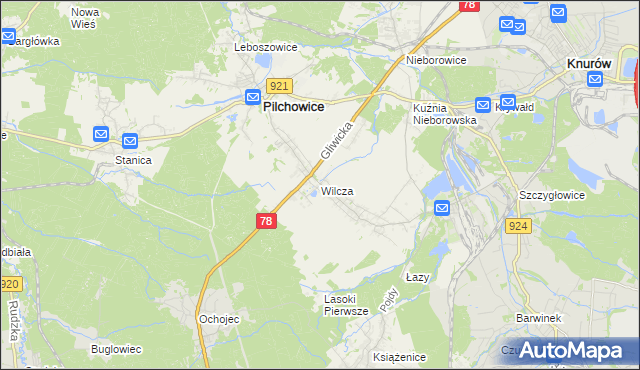mapa Wilcza gmina Pilchowice, Wilcza gmina Pilchowice na mapie Targeo