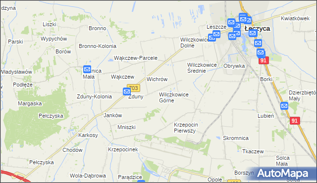 mapa Wilczkowice Górne gmina Łęczyca, Wilczkowice Górne gmina Łęczyca na mapie Targeo