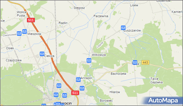 mapa Wilkowyja gmina Jarocin, Wilkowyja gmina Jarocin na mapie Targeo