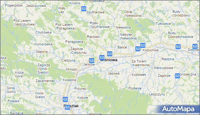 mapa Wiśniowa powiat strzyżowski, Wiśniowa powiat strzyżowski na mapie Targeo