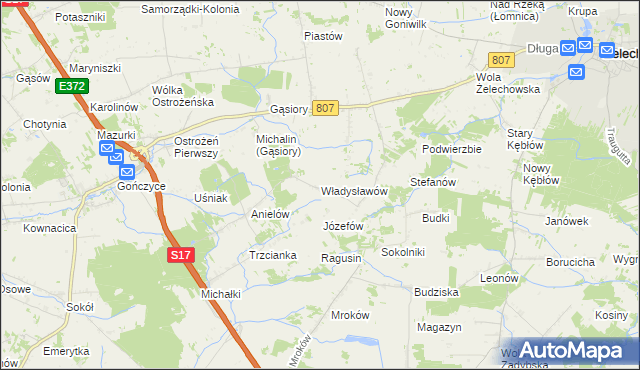 mapa Władysławów gmina Żelechów, Władysławów gmina Żelechów na mapie Targeo