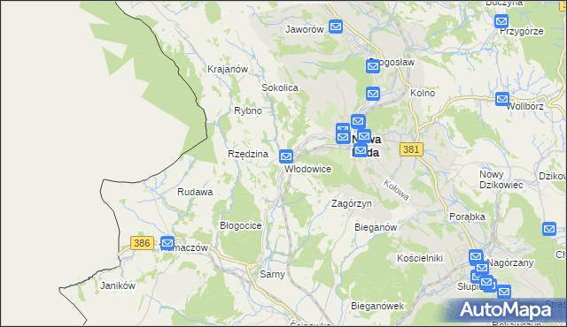 mapa Włodowice gmina Nowa Ruda, Włodowice gmina Nowa Ruda na mapie Targeo