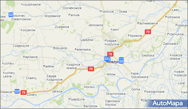 mapa Włostowice gmina Koszyce, Włostowice gmina Koszyce na mapie Targeo