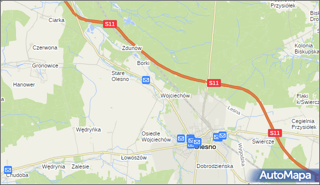 mapa Wojciechów gmina Olesno, Wojciechów gmina Olesno na mapie Targeo