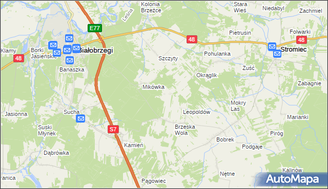 mapa Wojciechówka gmina Białobrzegi, Wojciechówka gmina Białobrzegi na mapie Targeo