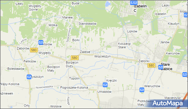 mapa Wojcieszyn gmina Stare Babice, Wojcieszyn gmina Stare Babice na mapie Targeo