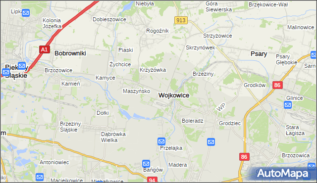 mapa Wojkowice powiat będziński, Wojkowice powiat będziński na mapie Targeo