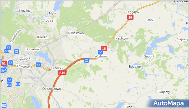 mapa Wójtowo gmina Barczewo, Wójtowo gmina Barczewo na mapie Targeo