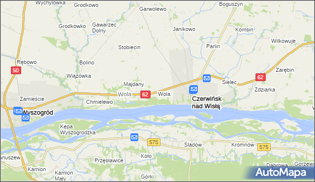 mapa Wola gmina Czerwińsk nad Wisłą, Wola gmina Czerwińsk nad Wisłą na mapie Targeo