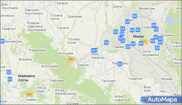 mapa Wola Mielecka, Wola Mielecka na mapie Targeo