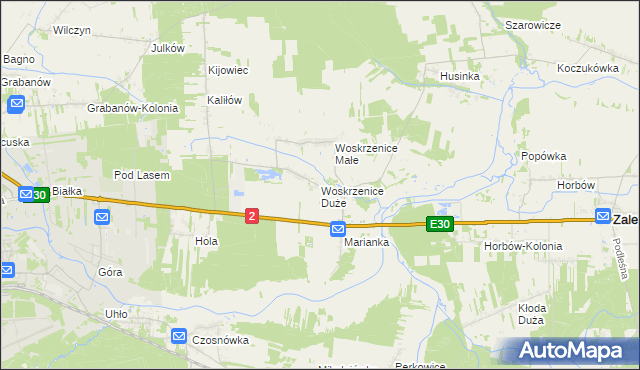 mapa Woskrzenice Duże, Woskrzenice Duże na mapie Targeo