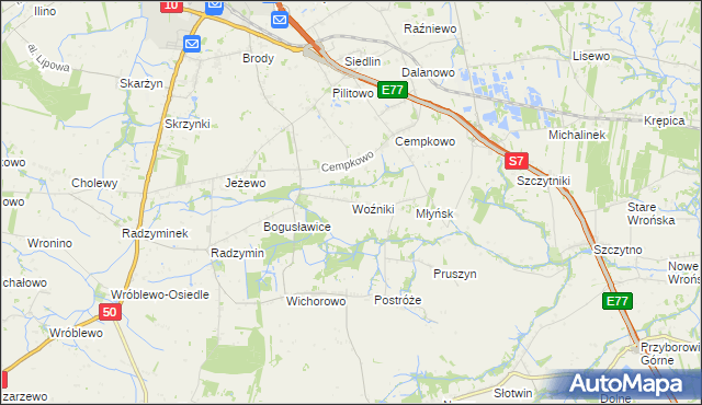 mapa Woźniki gmina Płońsk, Woźniki gmina Płońsk na mapie Targeo
