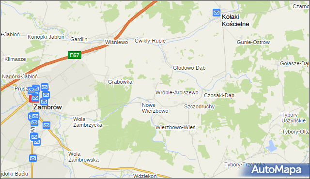 mapa Wróble-Arciszewo, Wróble-Arciszewo na mapie Targeo