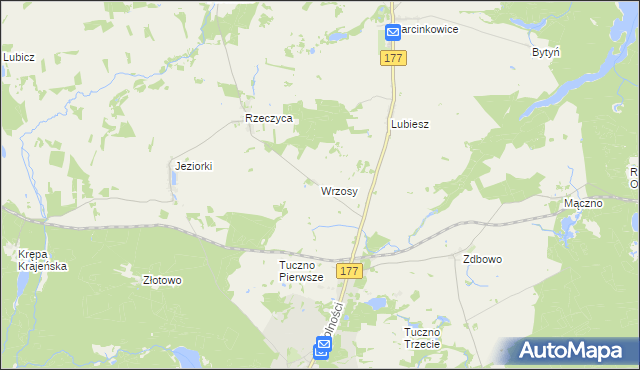 mapa Wrzosy gmina Tuczno, Wrzosy gmina Tuczno na mapie Targeo