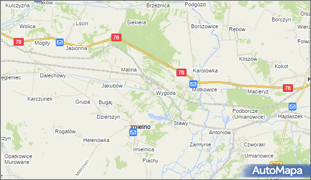 mapa Wygoda gmina Imielno, Wygoda gmina Imielno na mapie Targeo