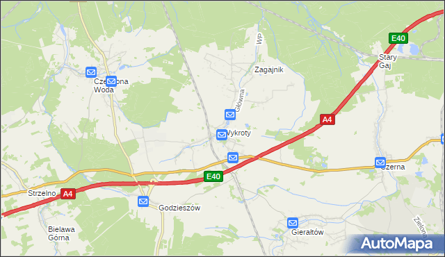 mapa Wykroty gmina Nowogrodziec, Wykroty gmina Nowogrodziec na mapie Targeo