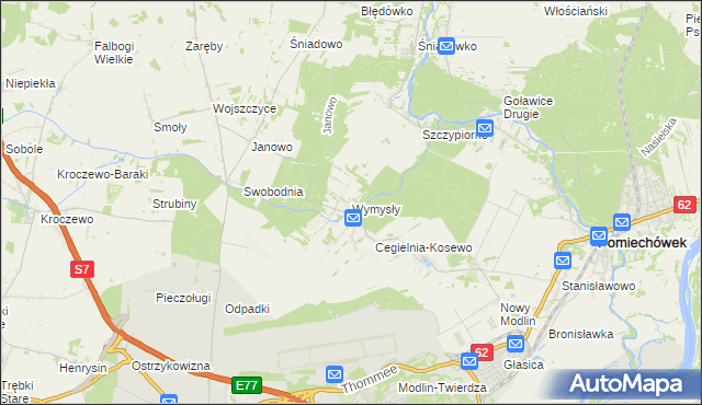 mapa Wymysły gmina Pomiechówek, Wymysły gmina Pomiechówek na mapie Targeo