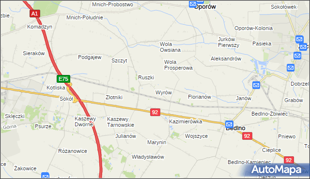 mapa Wyrów gmina Bedlno, Wyrów gmina Bedlno na mapie Targeo