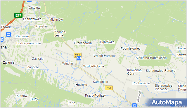 mapa Wzdół-Parcele, Wzdół-Parcele na mapie Targeo