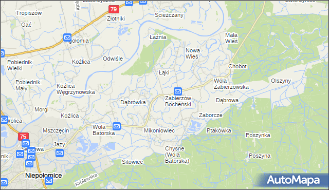 mapa Zabierzów Bocheński, Zabierzów Bocheński na mapie Targeo