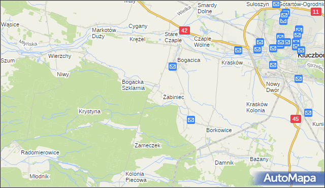 mapa Żabiniec gmina Kluczbork, Żabiniec gmina Kluczbork na mapie Targeo