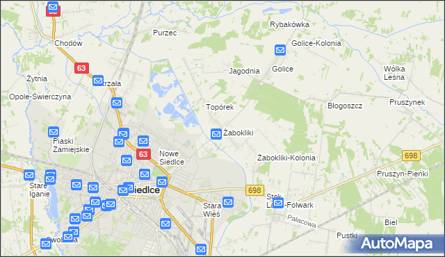 mapa Żabokliki gmina Siedlce, Żabokliki gmina Siedlce na mapie Targeo