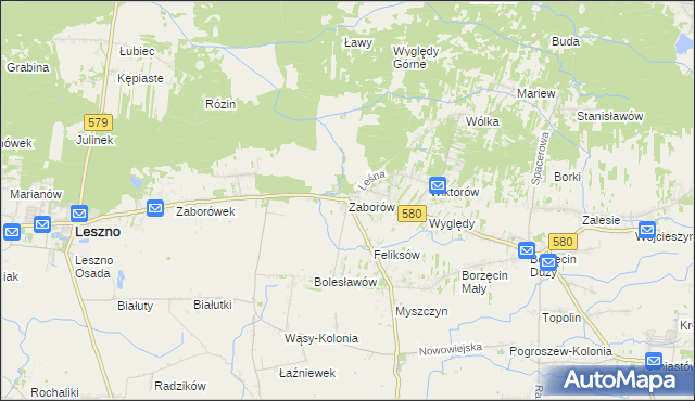mapa Zaborów gmina Leszno, Zaborów gmina Leszno na mapie Targeo
