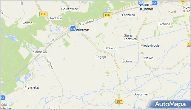 mapa Zagaje gmina Zwierzyn, Zagaje gmina Zwierzyn na mapie Targeo